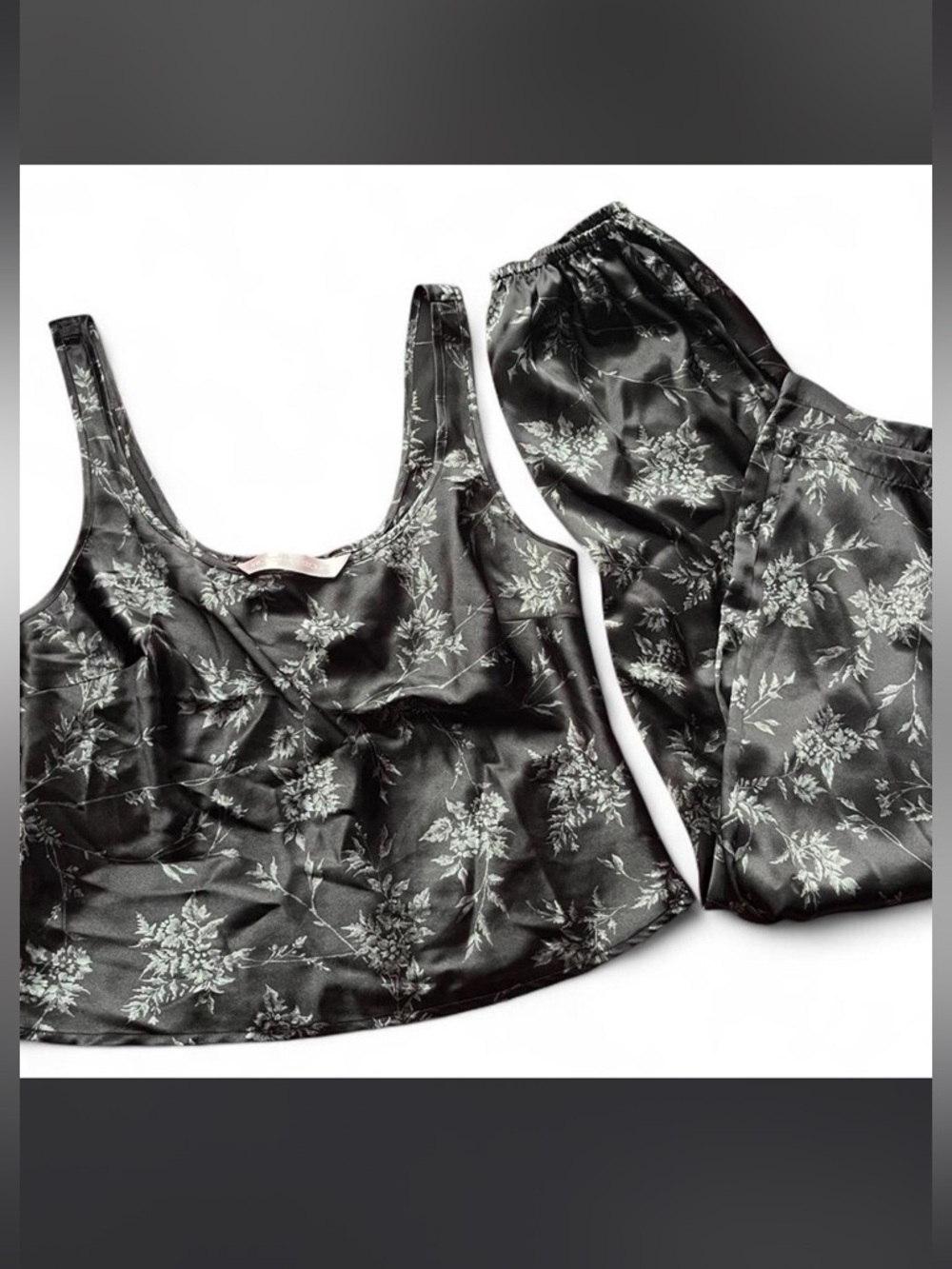 Victoria’s Secret Vintage Silky Black Floral Lounge Set Two Piece